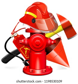 Vector Fire Prevention Equipment Concept with Hydrant isolated on white background