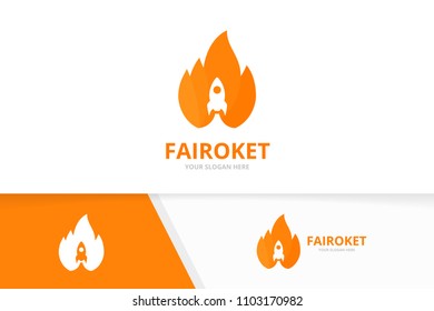 Vector fire and rocket logo combination. Flame and start up symbol or icon. Unique torch and spaceship logotype design template.