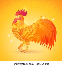 Vector fire Rooster. Symbol 2017 on the Chinese calendar. Red cock. Element for New Year design on rays background