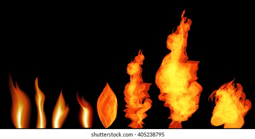Vector Fire set isolated on black background.