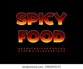 Vector Fire sign Spicy Food. Digital Burning Font. Bright Flame Alphabet Letters and Numbers set.