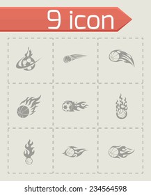 Vector fire sport balls icons set on grey background