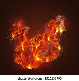 vector fire symbol. bright burning. on a dark background.