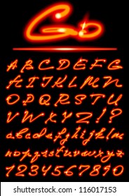 vector fire transparent Alphabet, uppercase and lowercase letters, digits