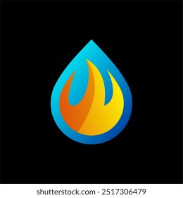 Vector de fuego y símbolos de agua de fondo negro