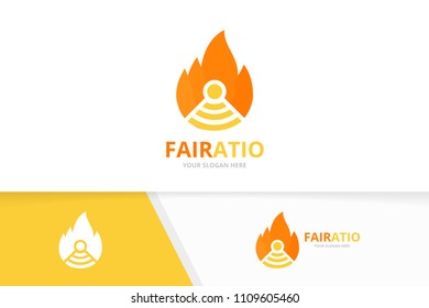 Vector fire and wifi logo combination. Flame and signal symbol or icon. Unique torch and radio logotype design template.