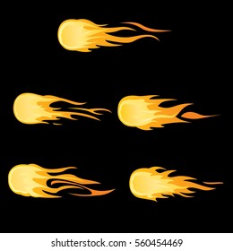 vector fireball animation. Sprite sheet for game or cartoon. Flame . Fire . Blaze . Flasher Pause . Bonfire.