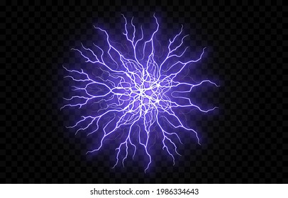 Vector fireball, lightning png, thunderstorm, lighting. Lightning strike. Explosion, ball lightning. Natural phenomenon, light effect. PNG.