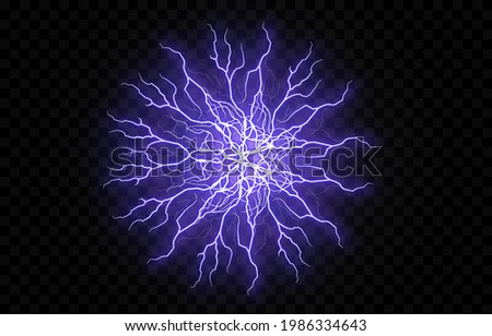 Vector fireball, lightning png, thunderstorm, lighting. Lightning strike. Explosion, ball lightning. Natural phenomenon, light effect. PNG.