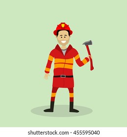 Vector firefighter with an ax