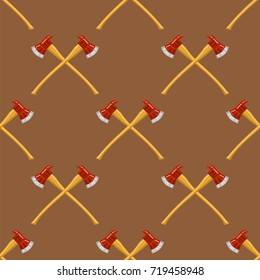 Vector Firefighter Cross Axes SeAmless Pattern Isolated on Brown Background