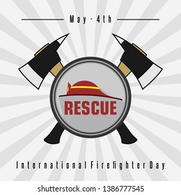 Vector for firefighter day on may 4th with ax and red helmet