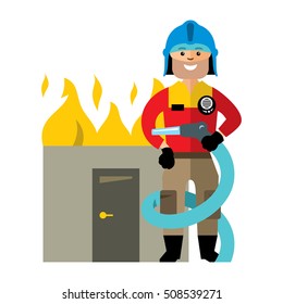 Vector Firefighter. Flat style colorful Cartoon illustration.