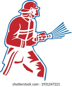 Vector of a firefighter throwing water