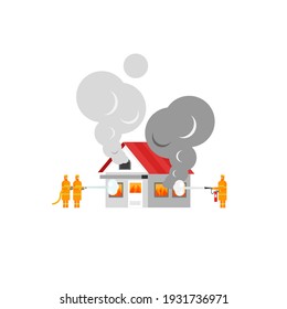 Vector of A firefighters and fire home.