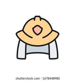 Vector fireman helmet flat color line icon.