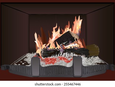 vector fireplace with burning fire