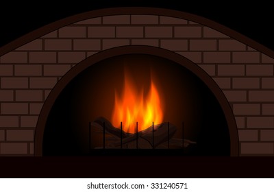 Vector fireplace with burning fire