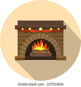 Vector  Fireplace with Burning Logs