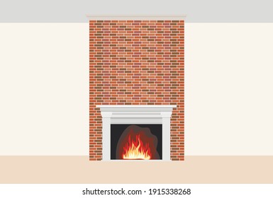 vector fireplace in the house. flat image of a fireplace with a flame. warmth and comfort in the house. interior with fireplace