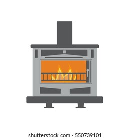 Vector fireplace icon illustration in flat design isolated on white