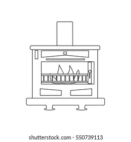 Vector fireplace icon illustration in outline design isolated on white