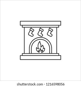 Vector fireplace icon in linear style isolated on white background