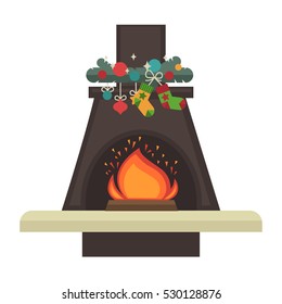Chimenea vectorial. Feliz Navidad y amarre ilustración decorativa de Año Nuevo.