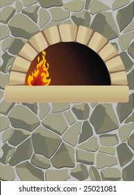 vector firewood oven   on stone wall