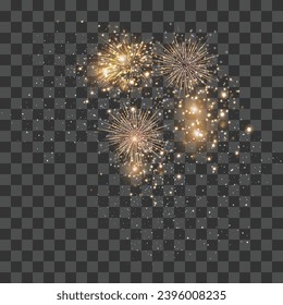 Vector firework animation realistic transparent concept with celebration symbols illustration.