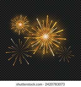 Vector firework animation realistic transparent concept with celebration symbols illustration.