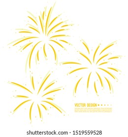 Vector firework design on white background with scattered stars and sparkles. Bright festive decoration.