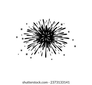 Vector firework icon . Firework with stars and sparks .Firework simple black line icon 