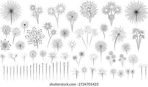 Vektorgrafik, Feuerwerk, Ikonen, Funkler, Feier, Feiertag, Party, Festival, neu, Jahr, Ereignis, Nacht, Himmel, Licht, Burst, Explosion, Pyrotechnik, Sterne, einfach