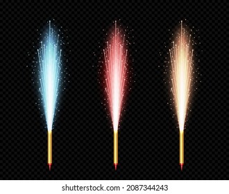 Vector firework set. Fountain of sparks isolated on transparent background.