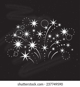 Vector firework with stars on chalkboard background.