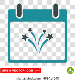 Vector Fireworks Calendar Day EPS vector icon. Illustration style is flat iconic bicolor soft blue symbol on a transparent background.