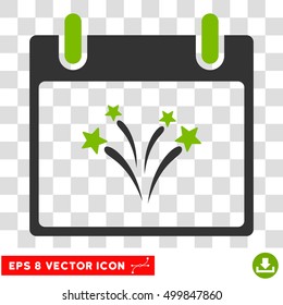 Vector Fireworks Calendar Day EPS vector icon. Illustration style is flat iconic bicolor eco green and gray symbol on a transparent background.