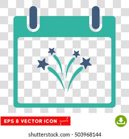 Vector Fireworks Calendar Day EPS vector icon. Illustration style is flat iconic bicolor cobalt and cyan symbol on a transparent background.