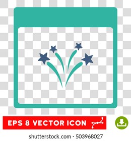 Vector Fireworks Calendar Page EPS vector icon. Illustration style is flat iconic bicolor cobalt and cyan symbol on a transparent background.