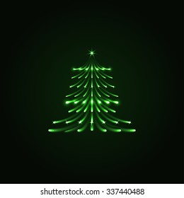 Vector fireworks Christmas tree background.