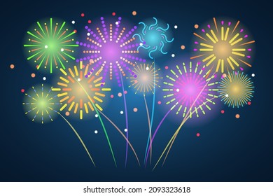 vector fireworks display in night background