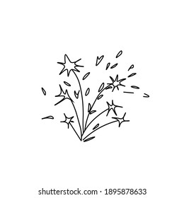 Vector Fireworks in doodle style.One simple sky.Illustration bright lights for Chinese New Year with black line hand drawn.Design for menus,cards,stickers,prints,social networks,web.  