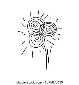 Vector Fireworks in doodle style.One simple sky.Illustration bright lights for Chinese New Year with black line hand drawn.Design for menus,cards,stickers,prints,social networks,web.  