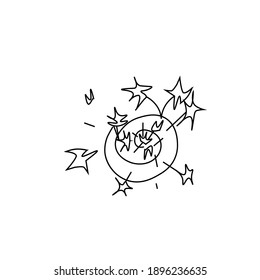 Vector Fireworks in doodle style.One simple sky.Illustration bright lights for Chinese New Year with black line hand drawn.Design for menus,cards,stickers,prints,social networks,web.  