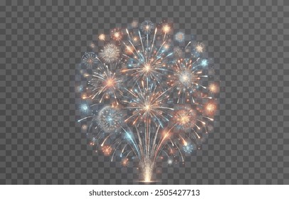 Vektorfeuerwerk. Feuerwerk. Feuerwerk auf isoliertem Hintergrund. PNG-Feuerwerk. Feiertagsfeuerwerk. Vektorbild.