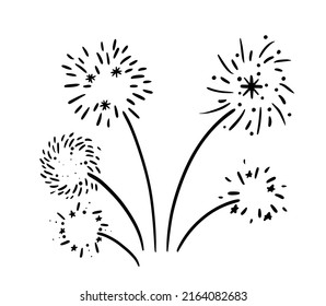 Ilustración de fuegos artificiales vectoriales aislada en blanco en el estilo de dibujo de dibujos de dibujos de dibujos comics de doodle.