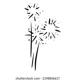 Vector fireworks illustration isolated on white in doodle comic scribble sketch style. Holiday sparkling burst party in the sky.