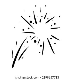 Vector fireworks illustration isolated on white in doodle comic scribble sketch style. Holiday sparkling burst party in the sky.