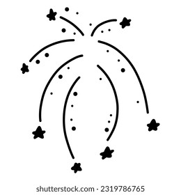Vector fireworks illustration isolated on white in doodle comic scribble sketch style. Holiday sparkling burst party in the sky.